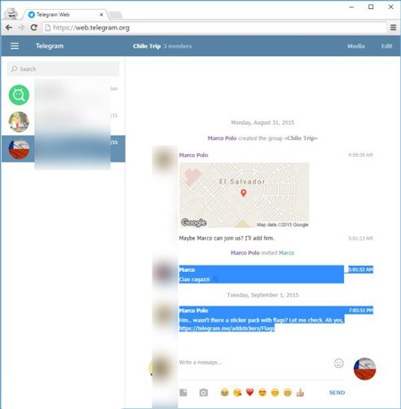 مرورگر اینترنتی, گرفتن خروجی PDF از مکالمات تلگرام