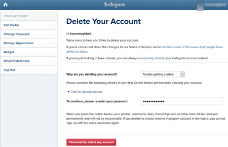 حذف اینستاگرام ,  حذف دائمی حساب کاربری اینستاگرام