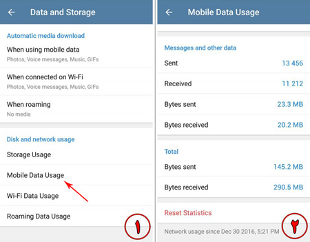 ترفندهای تلگرام , میزان ترافیک مصرفی توسط تلگرام