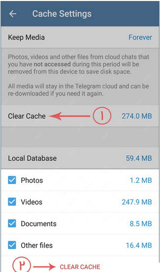 ترفندهای تلگرام , آموزش پاک کردن کش تلگرام در اندروید