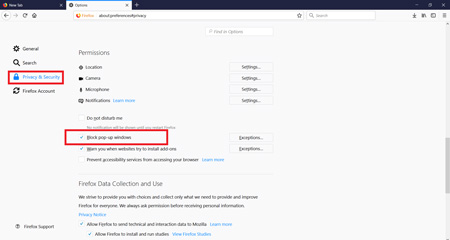  بلاک کردن پاپ آپ, پاپ آپ فایرفاکس