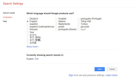 , تغییر زبان گوگل
